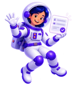 Mariana, astronauta da UniversoWeb, com uma interface digital