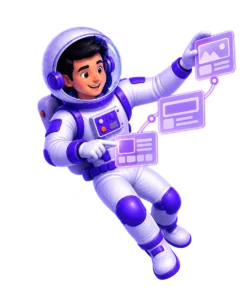 João, astronauta da UniversoWeb, a organizar conteúdos de um website