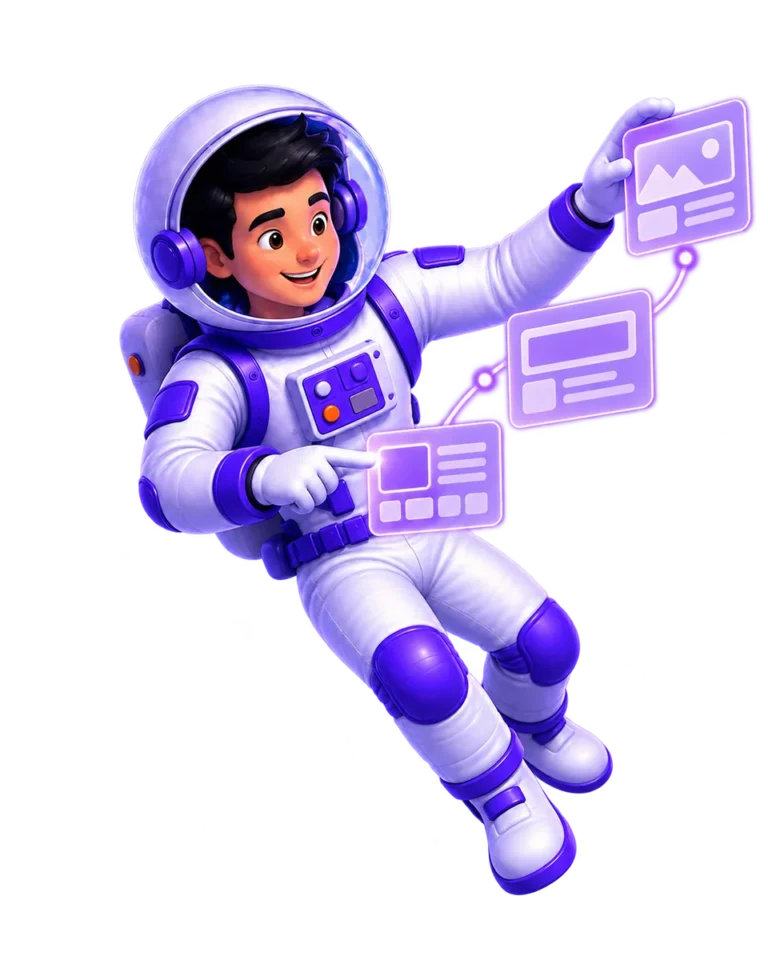 João, astronauta da UniversoWeb, a organizar conteúdos de um website