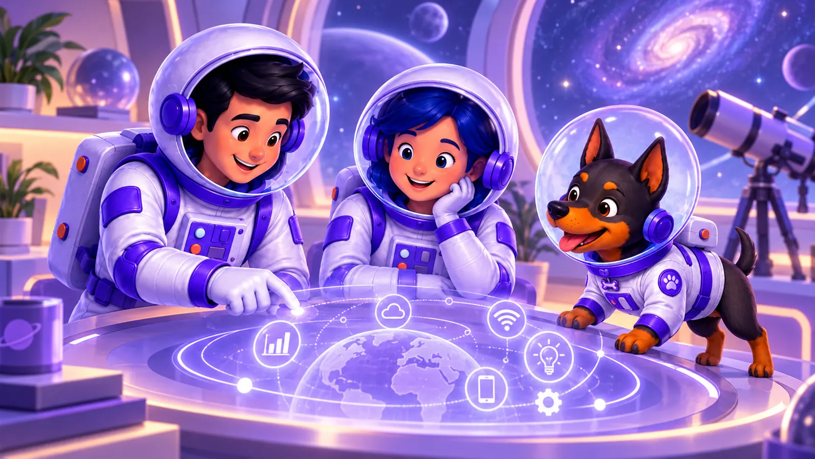 João, Mariana e Fred observam tendências digitais numa ilustração do Radar UniversoWeb